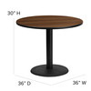 Carlton 36'' Round Walnut Laminate Table Set with X-Base and 4 Black Trapezoidal Back Banquet Chairs