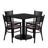 Clark 36'' Square Black Laminate Table Set with 4 Grid Back Metal Chairs - Mahogany Wood Seat