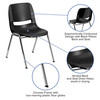 HERCULES Series 880 lb. Capacity Black Ergonomic Shell Stack Chair with Chrome Frame and 18'' Seat Height