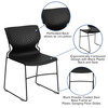 HERCULES Series 661 lb. Capacity Black Full Back Stack Chair with Black Powder Coated Frame