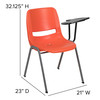 HERCULES Orange Ergonomic Shell Chair with Left Handed Flip-Up Tablet Arm