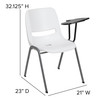 HERCULES White Ergonomic Shell Chair with Left Handed Flip-Up Tablet Arm