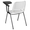 HERCULES White Ergonomic Shell Chair with Left Handed Flip-Up Tablet Arm