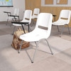 HERCULES White Ergonomic Shell Chair with Right Handed Flip-Up Tablet Arm