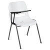 HERCULES White Ergonomic Shell Chair with Right Handed Flip-Up Tablet Arm