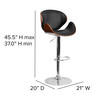 Farley Walnut Bentwood Adjustable Height Barstool with Curved Back and Black Vinyl Seat
