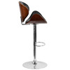 Farley Walnut Bentwood Adjustable Height Barstool with Curved Back and Black Vinyl Seat