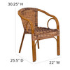 Cadiz Series Burning Brown Rattan Restaurant Patio Chair with Dark Red Bamboo-Aluminum Frame