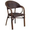 Milano Series Dark Brown Rattan Restaurant Patio Chair with Red Bamboo-Aluminum Frame