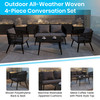 Kierra Black All-Weather 4-Piece Woven Conversation Set with Gray Zippered Removable Cushions & Metal Coffee Table