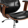 Tansia Mid-Back Black LeatherSoft Executive Ergonomic Wood Swivel Office Chair with Arms