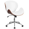 Tana Mid-Back Walnut Wood Conference Office Chair in White LeatherSoft