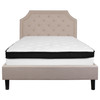 Brighton Full Size Tufted Upholstered Platform Bed in Beige Fabric with Memory Foam Mattress