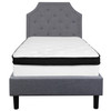 Brighton Twin Size Tufted Upholstered Platform Bed in Light Gray Fabric with Memory Foam Mattress