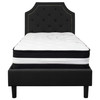 Brighton Twin Size Tufted Upholstered Platform Bed in Black Fabric with Pocket Spring Mattress