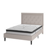 Roxbury Full Size Tufted Upholstered Platform Bed in Beige Fabric with 10 Inch CertiPUR-US Certified Pocket Spring Mattress