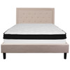 Roxbury Queen Size Tufted Upholstered Platform Bed in Beige Fabric with Memory Foam Mattress