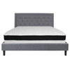 Roxbury King Size Tufted Upholstered Platform Bed in Light Gray Fabric with Memory Foam Mattress