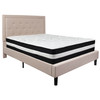 Roxbury Queen Size Tufted Upholstered Platform Bed in Beige Fabric with Pocket Spring Mattress