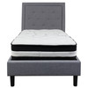 Roxbury Twin Size Tufted Upholstered Platform Bed in Light Gray Fabric with Pocket Spring Mattress