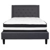 Roxbury Full Size Tufted Upholstered Platform Bed in Dark Gray Fabric with Pocket Spring Mattress