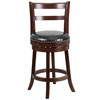 Ronnie 26'' High Cappuccino Wood Counter Height Stool with Single Slat Ladder Back and Black LeatherSoft Swivel Seat