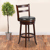 Becca 30'' High Cappuccino Wood Barstool with Single Slat Ladder Back and Black LeatherSoft Swivel Seat