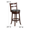 Becca 30'' High Cappuccino Wood Barstool with Single Slat Ladder Back and Black LeatherSoft Swivel Seat