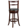 Becca 30'' High Cappuccino Wood Barstool with Single Slat Ladder Back and Black LeatherSoft Swivel Seat