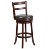 Becca 30'' High Cappuccino Wood Barstool with Single Slat Ladder Back and Black LeatherSoft Swivel Seat