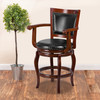 Vestina 26'' High Cherry Wood Counter Height Stool with Arms, Panel Back and Black LeatherSoft Swivel Seat