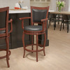 Vestina 30'' High Cherry Wood Barstool with Arms, Panel Back and Black LeatherSoft Swivel Seat