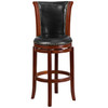 Vestina 30'' High Dark Chestnut Wood Barstool with Panel Back and Black LeatherSoft Swivel Seat