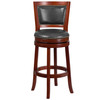 Ebert 30'' High Dark Cherry Wood Barstool with Open Panel Back and Walnut LeatherSoft Swivel Seat