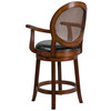 Victor 26'' High Expresso Wood Counter Height Stool with Arms, Woven Rattan Back and Black LeatherSoft Swivel Seat