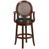 Victor 30'' High Expresso Wood Barstool with Arms, Woven Rattan Back and Black LeatherSoft Swivel Seat