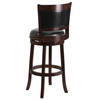 Mark 29'' High Cappuccino Wood Barstool with Panel Back and Black LeatherSoft Swivel Seat