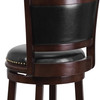 Mark 29'' High Cappuccino Wood Barstool with Panel Back and Black LeatherSoft Swivel Seat