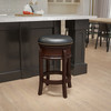 Carol 24'' High Backless Cappuccino Wood Counter Height Stool with Carved Apron and Black LeatherSoft Swivel Seat