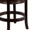 Carol 24'' High Backless Cappuccino Wood Counter Height Stool with Carved Apron and Black LeatherSoft Swivel Seat