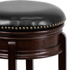 Carol 24'' High Backless Cappuccino Wood Counter Height Stool with Carved Apron and Black LeatherSoft Swivel Seat