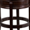 Carol 24'' High Backless Cappuccino Wood Counter Height Stool with Carved Apron and Black LeatherSoft Swivel Seat