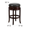 Carol 29'' High Backless Cappuccino Wood Barstool with Carved Apron and Black LeatherSoft Swivel Seat