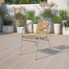 Lila Commercial Aluminum Indoor-Outdoor Restaurant Stack Chair with Triple Slat Faux Teak Back