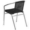 Lila Commercial Aluminum and Black Rattan Indoor-Outdoor Restaurant Stack Chair