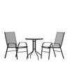 Brazos 3 Piece Outdoor Patio Dining Set - 23.75" Round Tempered Glass Patio Table, 2 Gray Flex Comfort Stack Chairs