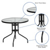 Brazos 5 Piece Outdoor Patio Dining Set - 31.5" Round Tempered Glass Patio Table, 4 Black Flex Comfort Stack Chairs