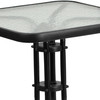 Lila 23.5'' Square Glass Metal Table with 2 Black Metal Aluminum Slat Stack Chairs