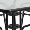 Lila 31.5'' Square Glass Metal Table with 4 Black Metal Aluminum Slat Stack Chairs