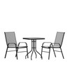 Brazos 3 Piece Outdoor Patio Dining Set - 23.5" Square Tempered Glass Patio Table, 2 Gray Flex Comfort Stack Chairs